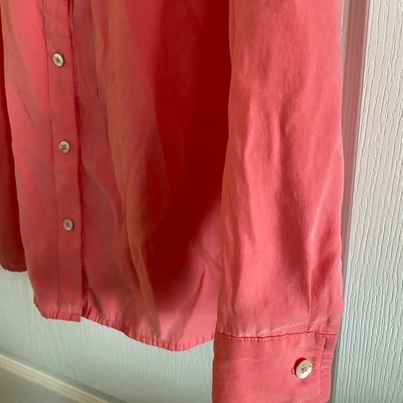 Chico's Sz 1 Button Up Top Womens Medium/8 Pink orange Color Roll Tab Sleeve - Picture 6 of 12